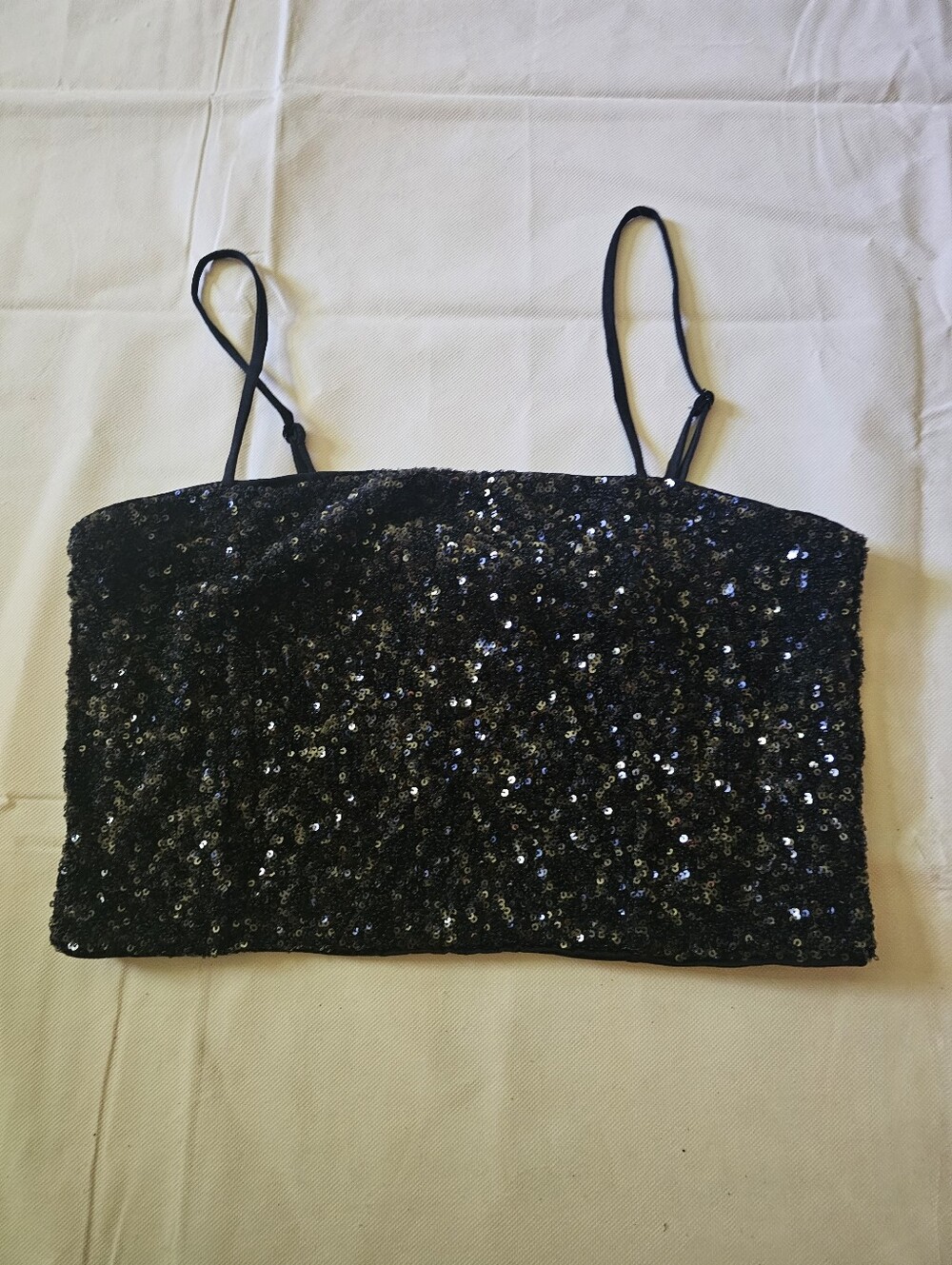 Express Black Sequin Strapless Crop Camisole with Thin Straps